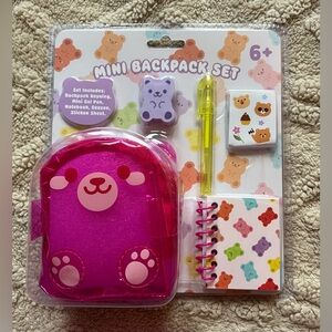 NWT Mini Backpack Set - Girls Pink Keyring Teddy Bear Backpack Drawing Set